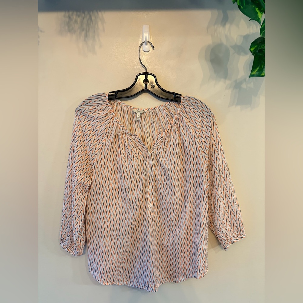JOIE Oversized Lightweight Cotton Chevron Print Blouse